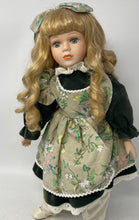 Load image into Gallery viewer, Blonde Hair Blue Eyes Vintage Style Porcelain Doll With Floral Dress Outfit