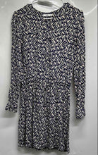 Load image into Gallery viewer, MNG Womens Navy-Blue Beige Chevron Henley Neck Drawstring Waist Mini Dress Sz 4