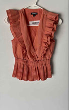 Load image into Gallery viewer, Express Womens Peach Short Sleeve Surplice Neck Ruffle Peplum Blouse Top Size XS