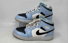 Load image into Gallery viewer, Nike Kids Air Jordan 1 Mid Black White Light Blue Lace-Up Sneaker Shoes Size 6Y