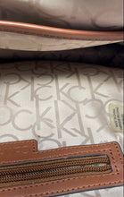 Load image into Gallery viewer, Calvin Klein Womens Brown Signature Print Leather Adjustable Strap Backpack
