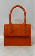 Load image into Gallery viewer, Womens Orange Faux Leather Stitched Inner Pocket Flap Mini Top Handle Purse