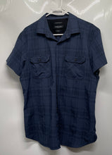 Load image into Gallery viewer, Kenneth Cole Mens Blue Plaid Print Short Sleeve Slim Fit Button-Up Shirt Size L
