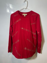 Load image into Gallery viewer, Michael Kors Womens Red Embellished Long Sleeve Crew Neck T-Shirt Size M