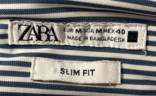 Load image into Gallery viewer, Zara Mens White Blue Striped Print Long Sleeve Slim Fit Button-Up Shirt Size M