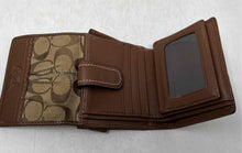 Load image into Gallery viewer, Coach Womens Brown Beige Signature Print ID And Credit Card Slots Trifold Wallet