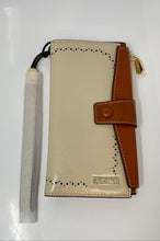 Load image into Gallery viewer, Andoilt Womens Brown Beige Leather Credit Card Phone Snap Bifold Wristlet Wallet