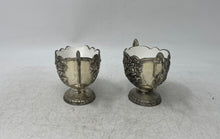 Load image into Gallery viewer, Vintage Silver-Tone Footed Floral Embossed Tea Coffee And Tray Set Of 3 Pcs