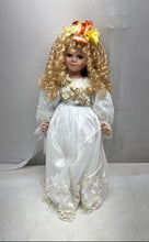 Load image into Gallery viewer, Vintage Blonde Hair Blue Eyes Collector Porcelain Doll In White Maxi Dress w/Tag