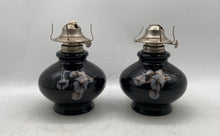 Load image into Gallery viewer, Set Of 2 Vintage Kaadan Ltd Black Floral Glass Hand Painted Oil Lamps