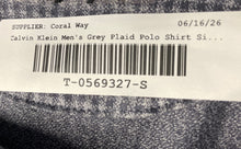 Load image into Gallery viewer, Calvin Klein Mens Gray Check Cotton Long Sleeve Spread Collar Polo Shirt Size XL