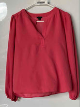 Load image into Gallery viewer, Ann Taylor Womens Pink Long Puff Sleeve Split Neck Pullover Blouse Top Size XS
