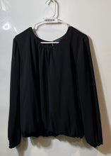 Load image into Gallery viewer, Tommy Hilfiger Womens Black Crinkled Long Sleeve Round Neck Blouse Top Size XL