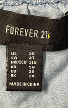 Load image into Gallery viewer, Forever 21 Womens Blue Denim Tie Front Embroidered Cropped Blouse Top Size 3X
