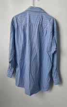 Load image into Gallery viewer, Calvin Klein Mens Blue White Striped Cotton Long Sleeve Dress Shirt Sz 17 32/33
