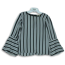 Load image into Gallery viewer, Loft Womens Black White Striped Round Neck Bell Sleeve Blouse Top Size Small