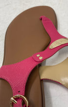 Load image into Gallery viewer, Michael Kors Womens MK Plate Pink Leather Open Toe Flat Thong Sandals Size 8M