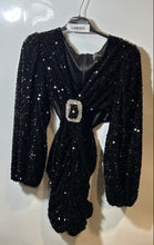 Load image into Gallery viewer, Line & Dot Womens Valeria Black Sequin Side Cutout Long Sleeve Mini Dress Size L