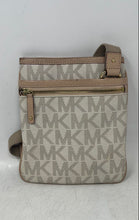 Load image into Gallery viewer, Michael Kors Womens Beige Monogram Print Adjustable Strap Crossbody Bag