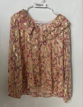 Load image into Gallery viewer, Loft Petites Womens Pink Floral Long Sleeve Ruffle V-Neck Blouse Top Size MP