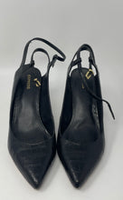 Load image into Gallery viewer, Express Womens Black Faux Leather Pointed Toe Stiletto Slingback Heels Size 9M