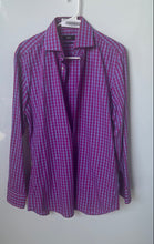 Load image into Gallery viewer, Hugo Boss Mens Purple Check Slim Fit Long Sleeve Dress Shirt Size 15.5 39
