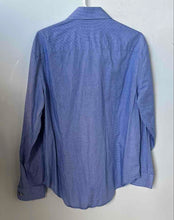 Load image into Gallery viewer, Calvin Klein Mens Blue Printed Slim Fit Long Sleeve Collared Dress Shirt Size 16