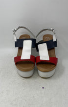 Load image into Gallery viewer, Etre Womens White Blue Red Leather Block Heel Platform Sandals Size EUR 39