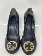 Load image into Gallery viewer, Authentic Tory Burch Womens Sally Black Leather Wedge Pump Heels Size 9 M