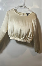 Load image into Gallery viewer, Express Womens Beige Satin Round Neck Long Sleeve Cropped Blouse Top Size Small