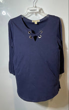Load image into Gallery viewer, Michael Kors Womens Blue 3/4 Sleeve Notch Neck Regular Fit Blouse Top Size M