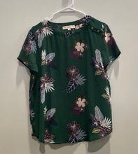 Load image into Gallery viewer, Loft Womens Green Short Sleeve Round Neck Collarless Pullover Blouse Top Size M