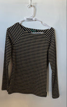 Load image into Gallery viewer, Lauren Ralph Lauren Womens Gold Black Striped Long Sleeve Blouse Top Size Medium