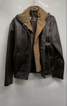 Load image into Gallery viewer, Vera Pelle Mens Brown Leather Long Sleeve Hooded Full Zip 2-In-1 Jacket Size 44