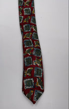 Load image into Gallery viewer, Christian Dior Mens Red Green Geometric Printed Keeper Loop Pointed Tie