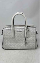Load image into Gallery viewer, Calvin Klein Womens White Signature Print Leather Detachable Strap Satchel Bag
