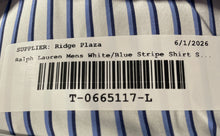 Load image into Gallery viewer, Ralph Lauren Mens White Blue Striped Long Sleeve Classic Fit Dress Shirt Sz 17.5
