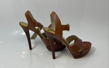 Load image into Gallery viewer, Michael Kors Womens Brown Leather Open Toe Stiletto Platform Heels Size 8.5M