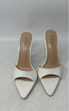 Load image into Gallery viewer, Simmi London Womens Torez White Croc-Embossed Peep Toe Slip-On Mule Heels Size 7