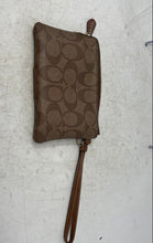 Load image into Gallery viewer, Coach Womens Brown Signature Stripe Leather Trim Corner Top Wristlet Wallet