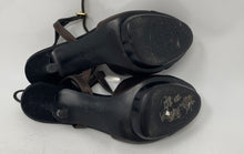 Load image into Gallery viewer, Authentic Tory Burch Womens Mandy Black Brown High T-Strap Heels Size 9M Worn