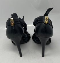 Load image into Gallery viewer, Authentic Tory Burch Womens Black Leather High Stiletto Strappy Heels Sz 8M Worn