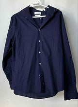 Load image into Gallery viewer, Calvin Klein Mens Blue Printed Cotton Slim-Fit Long Sleeve Dress Shirt Size L