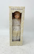 Load image into Gallery viewer, Cracker Barrel Curly Blonde Hair And Blue Eyes Victorian Porcelain Doll With Box
