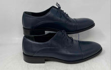 Load image into Gallery viewer, Vellapais Mens Dark Blue Leather Cap Toe Lace-Up Oxford Dress Shoes Size 12