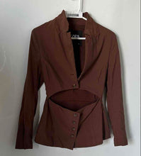 Load image into Gallery viewer, Zara Womens Brown Long Sleeve Cut-Out Button Front Fitted Blazer Size Small