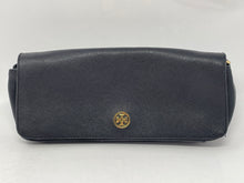 Load image into Gallery viewer, Authentic Tory Burch Womens Black Faux Leather Gold-Tone Clutch Purse Stained