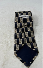 Load image into Gallery viewer, Pierre Cardin Mens Black Beige Geometric Keeper Loop Adjustable Pointed Tie