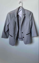 Load image into Gallery viewer, Express Womens Black White Striped Cotton 3/4 Sleeve Two-Button Blazer Size 8