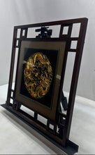 Load image into Gallery viewer, Chinese Embroidered Silk Dragon Medallion Framed Art Table Desk Screen Stand